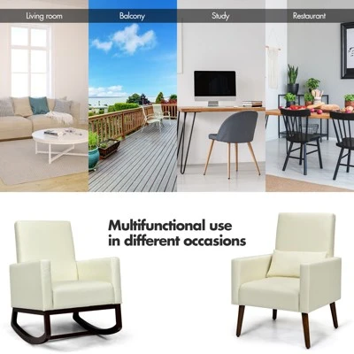 Tangkula 2-in-1 Upholstered Rocking Chair With Wood Leg & Pillow Relax Sofa Chair Light Grey/Beige/Dark Gray 4 Tangkula 2-in-1 Upholstered Rocking Chair With Wood Leg & Pillow Relax Sofa Chair Light Grey/Beige/Dark Gray - Image 4