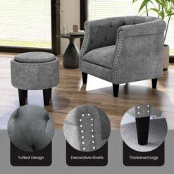 Costway Modern Accent Chair With Ottoman Armchair Barrel Sofa Chair With Footrest Grey -Furniture Store GUEST 0d79f529 497d 4298 be2e a5393d56a140