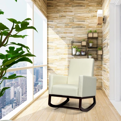 Tangkula 2-in-1 Upholstered Rocking Chair With Wood Leg & Pillow Relax Sofa Chair Light Grey/Beige/Dark Gray 2 Tangkula 2-in-1 Upholstered Rocking Chair With Wood Leg & Pillow Relax Sofa Chair Light Grey/Beige/Dark Gray - Image 2