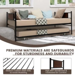 Costway Twin 2-In-1 Daybed Frame With Trundle Bed Set Steel Platform Sofa Bed Black 13 Costway Twin 2-In-1 Daybed Frame With Trundle Bed Set Steel Platform Sofa Bed Black -Furniture Store GUEST 13325170 02a3 4fd8 ad45 9d81deb660c0