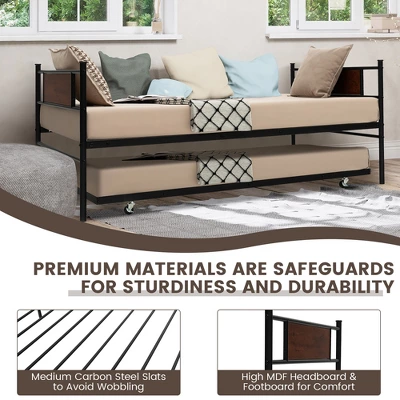 Costway Twin 2-In-1 Daybed Frame With Trundle Bed Set Steel Platform Sofa Bed Black 6 Costway Twin 2-In-1 Daybed Frame With Trundle Bed Set Steel Platform Sofa Bed Black - Image 6