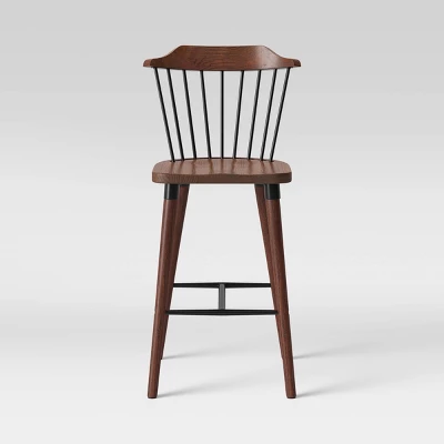 Delway Curved Back Mixed Material Counter Height Barstool Walnut - Threshold™ 2 Delway Curved Back Mixed Material Counter Height Barstool Walnut - Threshold™ - Image 2