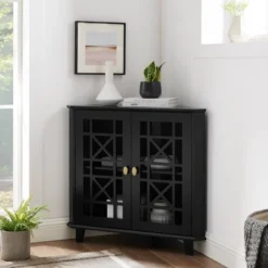 2 Door Corner Accent Cabinet With Fretwork Doors - Saracina Home -Furniture Store GUEST 33460c8d 731e 484d b65b b46663cb9a4a
