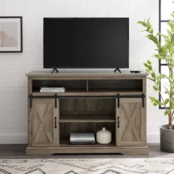 Transitional Sliding Barndoor Highboy TV Stand For TVs Up To 58" - Saracina Home -Furniture Store GUEST 36bb9b85 ffb1 46e0 b0d8 822e73b5b63d