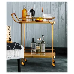 Metal, Wood, And Leather Bar Cart - Gold - Threshold™ -Furniture Store GUEST 3940ea51 5dbd 496d adf0 a33ee04f6d3f