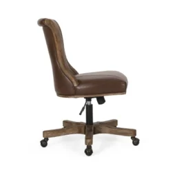 Coulee Contemporary Upholstered Roll Back Swivel Office Chair Dark Brown/Natural - Christopher Knight Home -Furniture Store GUEST 3bfb8dc1 9bd2 4530 a813 0a3e59ca7a35