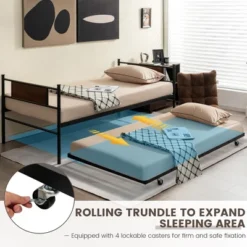 Costway Twin 2-In-1 Daybed Frame With Trundle Bed Set Steel Platform Sofa Bed Black 11 Costway Twin 2-In-1 Daybed Frame With Trundle Bed Set Steel Platform Sofa Bed Black -Furniture Store GUEST 3c505ce9 6484 414c a870 00679bc93d3c