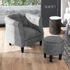Costway Modern Accent Chair With Ottoman Armchair Barrel Sofa Chair With Footrest Grey -Furniture Store GUEST 41db5b6a d838 4351 87c2 54106f517304
