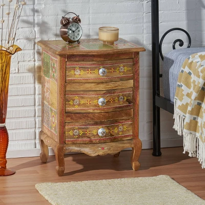 Ailey Handcrafted Boho Mango Wood 3 Drawer Nightstand Natural - Christopher Knight Home -Furniture Store GUEST 422ac8f6 7c61 4130 8edd 30651546f2d5