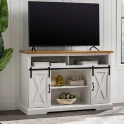 Transitional Sliding Barndoor Highboy TV Stand For TVs Up To 58" - Saracina Home -Furniture Store GUEST 4c19d460 b0f1 4bd4 adae 7d662cd1c88d