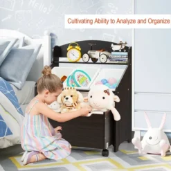 Costway Kids Wooden Toy Storage Unit Organizer W/Rolling Toy Box & Plastic Bins NaturalEspresso 13 Costway Kids Wooden Toy Storage Unit Organizer W/Rolling Toy Box & Plastic Bins NaturalEspresso -Furniture Store GUEST 4fc34305 9481 40cd bed5 35dcd736d6c9
