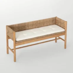 Elden Wood Bench With Woven Back And Loose Cushion Seat - Threshold™ Designed With Studio McGee -Furniture Store GUEST 512a58d0 258b 4cd4 8401 add11f70e81d