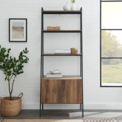 72" Open Shelf And Closed Storage Cabinet Ladder Bookcase - Saracina Home -Furniture Store GUEST 63ba128c 347b 49bc b7d3 5a205f7232df