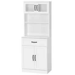 HOMCOM Freestanding Kitchen Pantry, 4-Door Buffet Cabinet With Hutch, Coffee Bar With Adjustable Shelves, 63.5 Inches, White -Furniture Store GUEST 66068933 5001 4d3c a7c7 1f54b3c22f3d