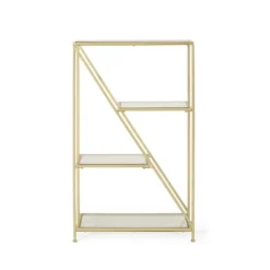 Kokesh Modern Glam Tempered Glass 3 Shelf Asymmetrical Bookcase Gold - Christopher Knight Home -Furniture Store GUEST 76aac0ad 62b1 4356 b049 86166c87825f