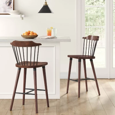 Delway Curved Back Mixed Material Counter Height Barstool Walnut - Threshold™ 1 Delway Curved Back Mixed Material Counter Height Barstool Walnut - Threshold™