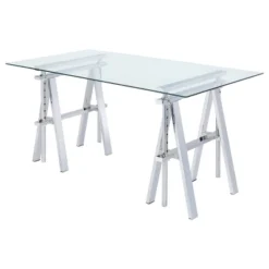 Statham Glass Top Adjustable Sawhorse Standing Desk Chrome - Coaster -Furniture Store GUEST 8f725f4c e81e 4aac bcc9 d29262a38211