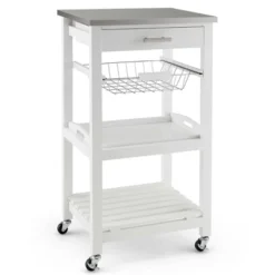 Costway Compact Kitchen Island Cart Rolling Service Trolley With Stainless Steel Top Basket -Furniture Store GUEST 947788ec 927f 4097 bffa cbd674ec7025