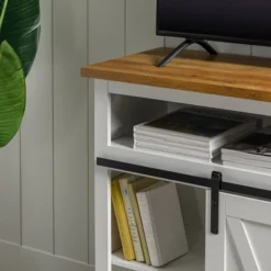 Transitional Sliding Barndoor Highboy TV Stand For TVs Up To 58" - Saracina Home -Furniture Store GUEST 9668399f e5a7 419a a34e f0354846aab9