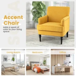 Tangkula Set Of 2 Modern Accent Chair Upholstered Sofa Chair W/ Rubber Wood Legs Yellow 12 Tangkula Set Of 2 Modern Accent Chair Upholstered Sofa Chair W/ Rubber Wood Legs Yellow -Furniture Store GUEST 9704762d fe40 4a81 84d6 7c6ae26dcb9b
