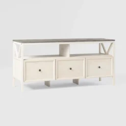 Farmhouse 3 Drawer Wood TV Stand For TVs Up To 65" - Saracina Home -Furniture Store GUEST 9c05f01d 83d8 411e ae5d 3185861747c7