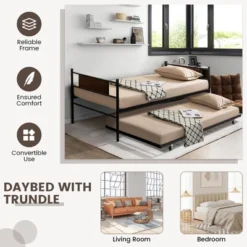 Costway Twin 2-In-1 Daybed Frame With Trundle Bed Set Steel Platform Sofa Bed Black 14 Costway Twin 2-In-1 Daybed Frame With Trundle Bed Set Steel Platform Sofa Bed Black -Furniture Store GUEST 9cff8a64 03ba 49e9 9437 42d88358e946