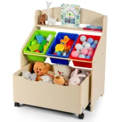 Costway Kids Wooden Toy Storage Unit Organizer W/Rolling Toy Box & Plastic Bins NaturalEspresso 21 Costway Kids Wooden Toy Storage Unit Organizer W/Rolling Toy Box & Plastic Bins NaturalEspresso -Furniture Store GUEST b1538226 2c79 451e 9800 9bc4afb4832c