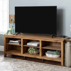Transitional 6 Cubby Wood Open Storage Wood TV Stand For TVs Up To 80"- Saracina Home -Furniture Store GUEST ce83f227 95ad 48d0 9fb8 48e192d8fef5