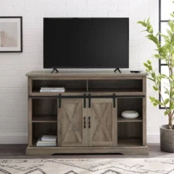 Transitional Sliding Barndoor Highboy TV Stand For TVs Up To 58" - Saracina Home -Furniture Store GUEST d93bcb01 6b73 4caa 92df 0c0c138da9a4