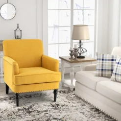Tangkula Set Of 2 Modern Accent Chair Upholstered Sofa Chair W/ Rubber Wood Legs Yellow 10 Tangkula Set Of 2 Modern Accent Chair Upholstered Sofa Chair W/ Rubber Wood Legs Yellow -Furniture Store GUEST dab8dbf1 5e62 4ea9 bb76 355422eca76f