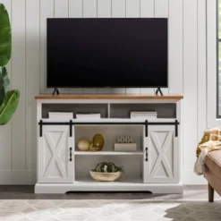 Transitional Sliding Barndoor Highboy TV Stand For TVs Up To 58" - Saracina Home -Furniture Store GUEST dd9ce182 82e2 4e7a a263 00af007d0202