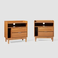 2pk Mid-Century Modern Solid Wood 2 Drawer Storage Nightstands - Saracina Home -Furniture Store GUEST f532e41d ed41 4d3a b78d 89ad584048a2