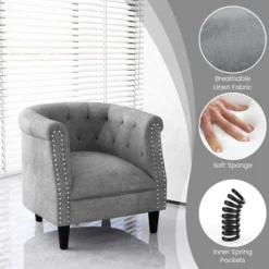 Costway Modern Accent Chair With Ottoman Armchair Barrel Sofa Chair With Footrest Grey -Furniture Store GUEST fe363bf6 0f13 4b84 809e 32e0eedb3386