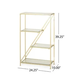 Kokesh Modern Glam Tempered Glass 3 Shelf Asymmetrical Bookcase Gold - Christopher Knight Home -Furniture Store GUEST fe44afab b226 4b6b 83bf d92ad3ad8955